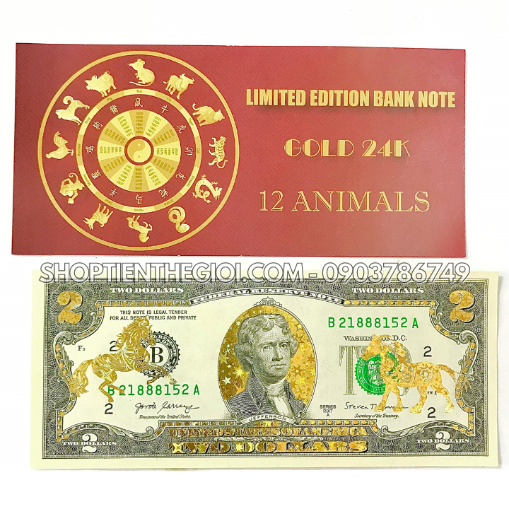 Tiền 2 USD in hình Con Ngựa 3D nhũ vàng - SP005557